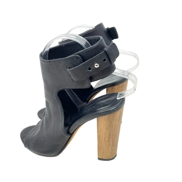 Vince Addie Cutout Black Leather‎ Sandal Wood Heels Size US 8 - Picture 6 of 14